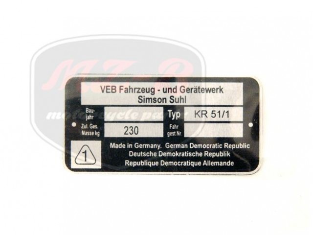 SIMSON SCHWALBE TYPSCHILD /KR51/1/ SIMSON SCHWALBE TYPSCHILD /KR51/1/