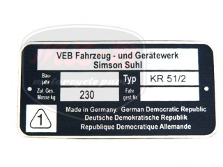 SIMSON SCHWALBE TYPSCHILD /KR51/2/